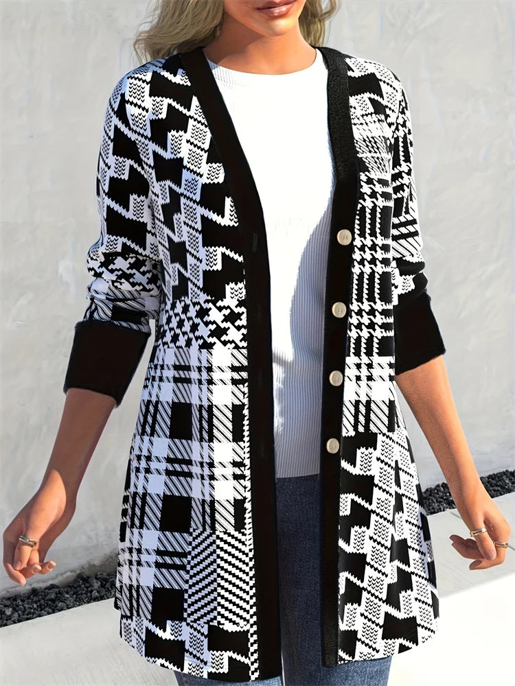 LEONA™ | Sleek Geo-Print Cardigan